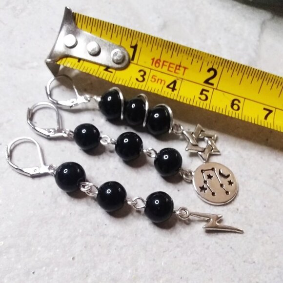 Black Six Pointed Star Earrings! Star of David! Hexagram! Goth! Wicca! Pagan! - Picture 6 of 6